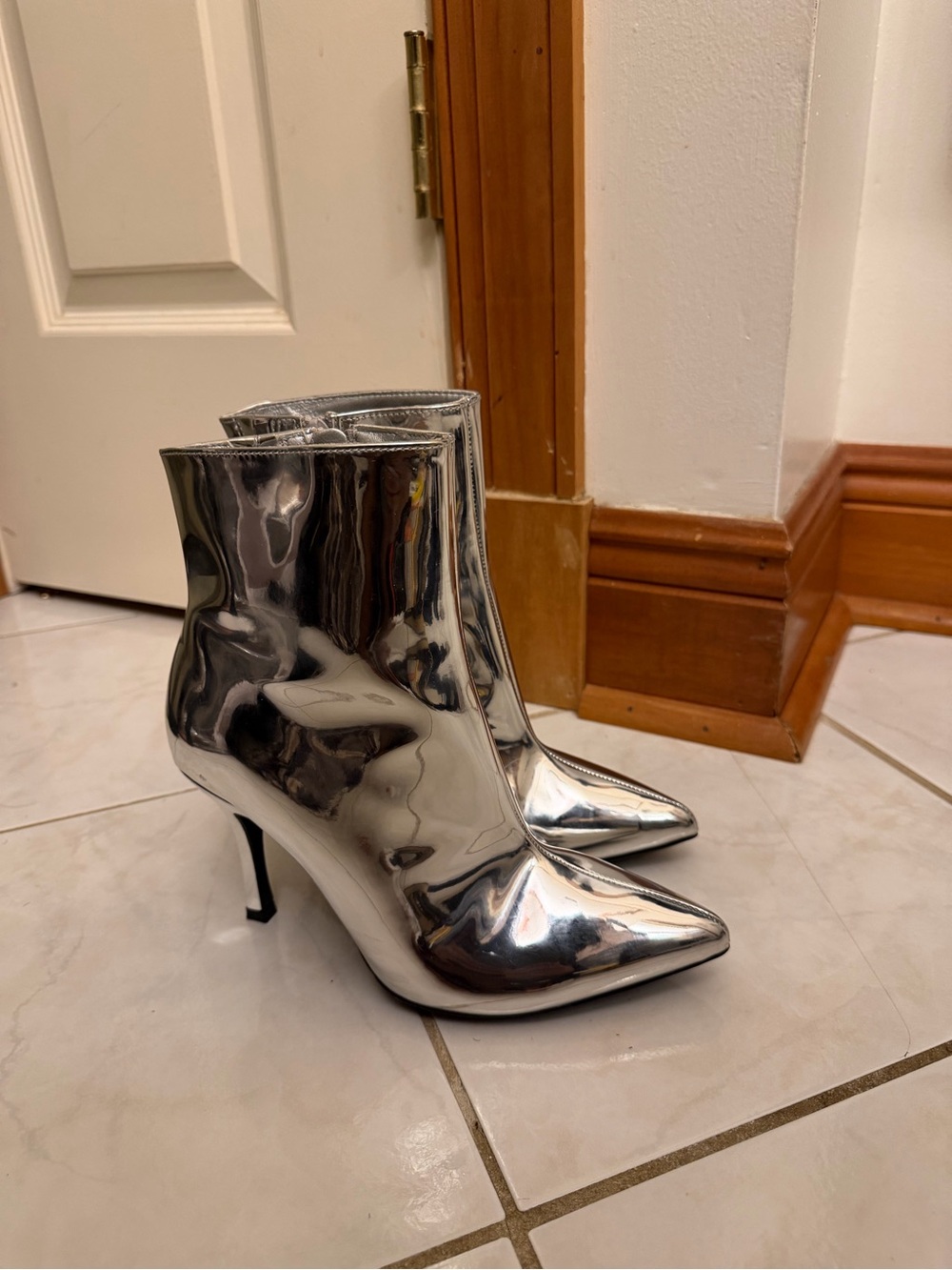 a new day Silver Metallic Pointed Toe Ankle Booties Size 7.5